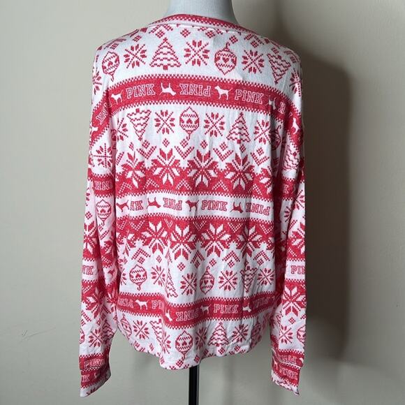 PINK Victoria’s Secret Red and White Christmas Print Sweatshirt - Picture 5 of 7